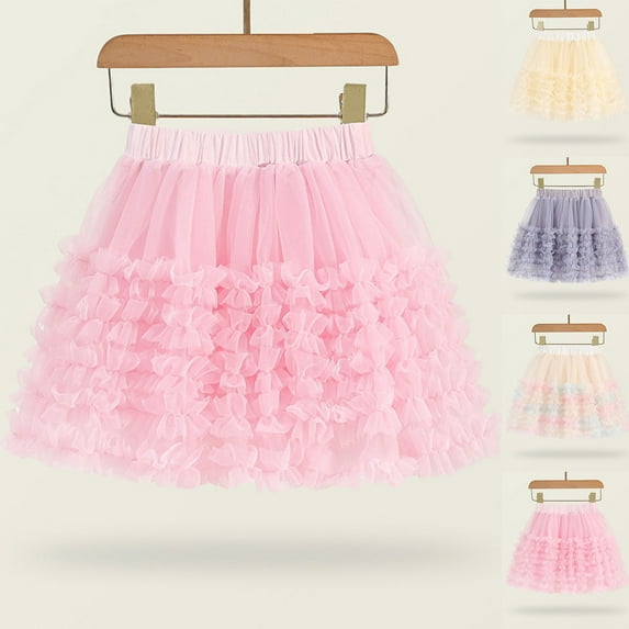 uublik Uniform Skirts for Girls Pink Layered Mesh Skirt Party Birthday Dance Princess Skirt Size 3T-8