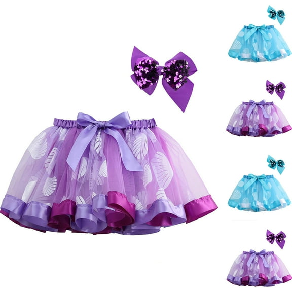 uublik Uniform Skirts for Girls Purple with Shorts Layered Tutu Skirt Dance Dress Ruffle Tiered School Size 3T-8