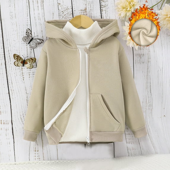 uublik Unisex Boys Girls Fleece Jacket Hoodie Sherpa Lined Zip Up Hooded Sweatshirt Kids Winter Coat for 4 Years-8 Years