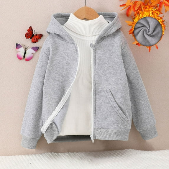 uublik Unisex Boys Girls Fleece Jacket Hoodie Sherpa Lined Zip Up Hooded Sweatshirt Kids Winter Coat for 4 Years-8 Years