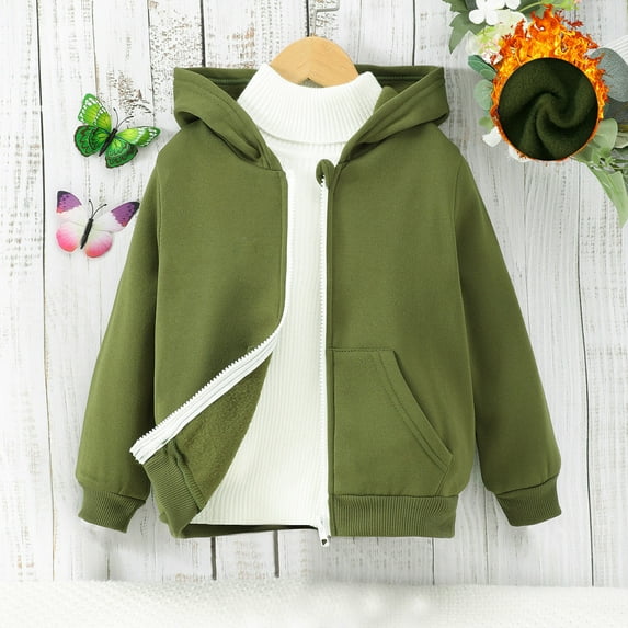uublik Unisex Boys Girls Fleece Jacket Hoodie Sherpa Lined Zip Up Hooded Sweatshirt Kids Winter Coat for 4 Years-8 Years