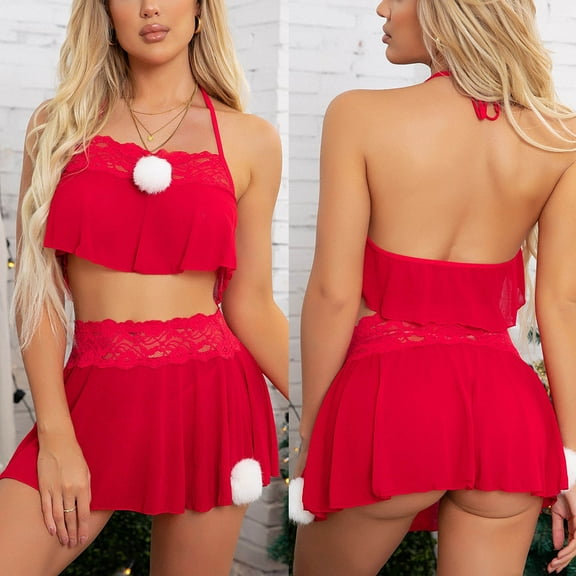 uublik Valentines Lingerie Set for Women Babydoll Plus Size Lace Bodysuit Sexy Naughty