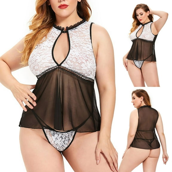 uublik Valentines Lingerie Set for Women Lace Plus Size Babydoll Sexy Naughty Bodysuit