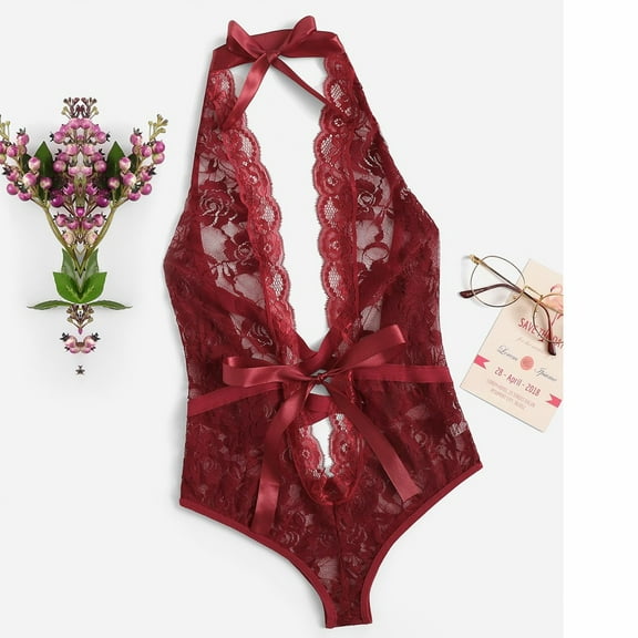 uublik Valentines Lingerie Set for Women Lace Plus Size Babydoll Sexy Naughty Bodysuit