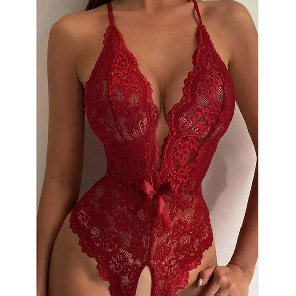 uublik Valentines Lingerie Set for Women Lace Plus Size Babydoll Sexy Naughty Bodysuit