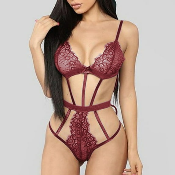 uublik Valentines Lingerie Set for Women Sexy Naughty Babydoll Plus Size Bodysuit Lace