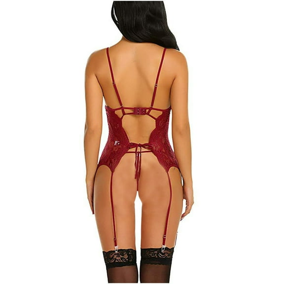 uublik Valentines Lingerie Set for Women Sexy Naughty Plus Size Babydoll Bodysuit Lace