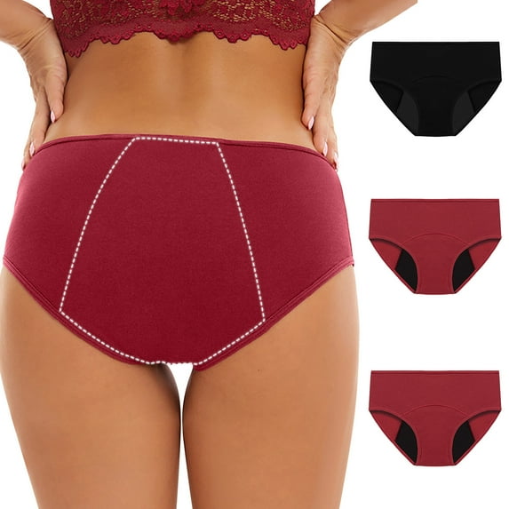 uublik Value 3-Pack, Women's Panties Leak Proof Cotton Overnight Menstrual Panties Briefs Heavy Flow Period Underwear Black