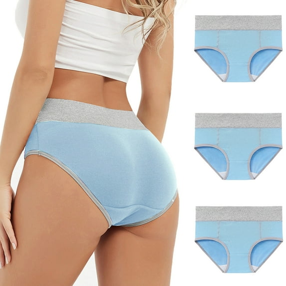 uublik Value 3-Pack, Womens Briefs Underwear High Waist Leak Proof Cotton Overnight Menstrual Panties Briefs Period Underwear for Women Light Blue