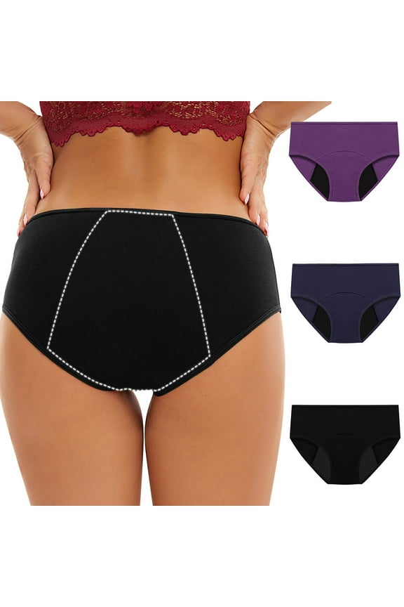 Value 3-Pack, Womens Underwear Briefs Protective Menstrual Postpartum Leakproof Panties Always Period Underwear Black