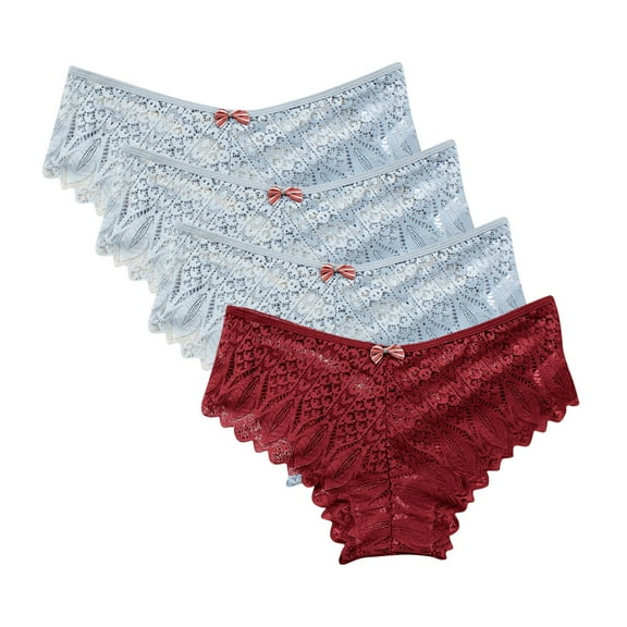 uublik Value 4-Pack, Lace Thongs for Women Lace Low Waist Soft Comfortable Breathable Underwear Thongs