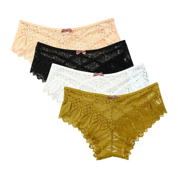 uublik Value 4-Pack, Thong Panties No Show Thong Lace Panties Breathable Comfortable Underwear Womens