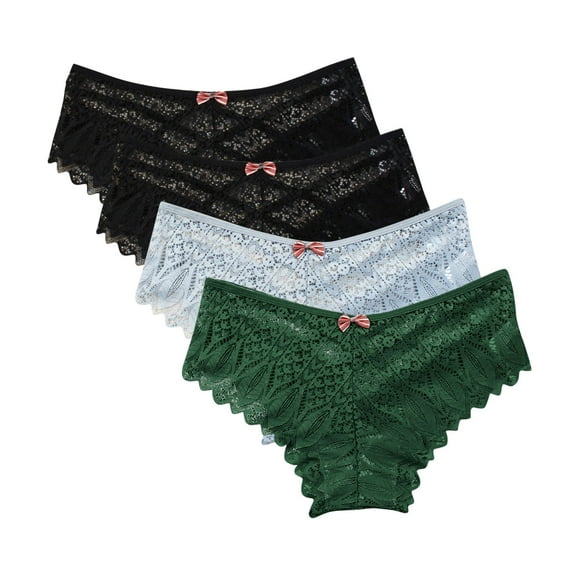 uublik Value 4-Pack, Thong Panties for Women Lace Low Waist Soft Comfortable Breathable Underwear Thongs