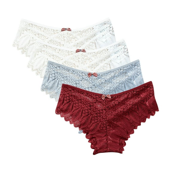 uublik Value 4-Pack, Thongs for Women No Show Thong Lace Panties Breathable Comfortable Underwear Womens