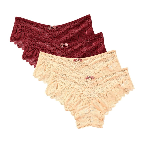 uublik Value 4-Pack, Underwear Women Pack Thong Lace Low Waist Soft Comfortable Breathable Underwear Thongs