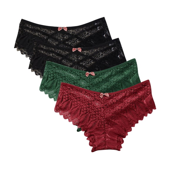 Asgosdo Value 4-Pack, Women's Briefs Lace Low Waist Soft Comfortable Breathable Underwear Thongs