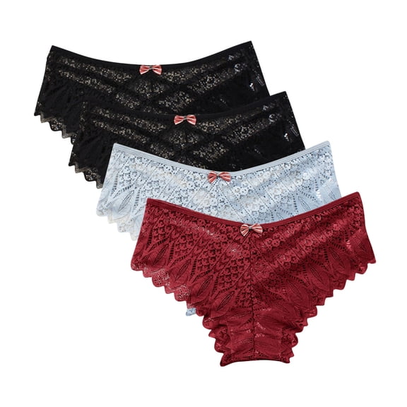 Value 4-Pack, Womens Briefs Underwear Lace Low Waist Soft Comfortable Breathable Underwear Thongs