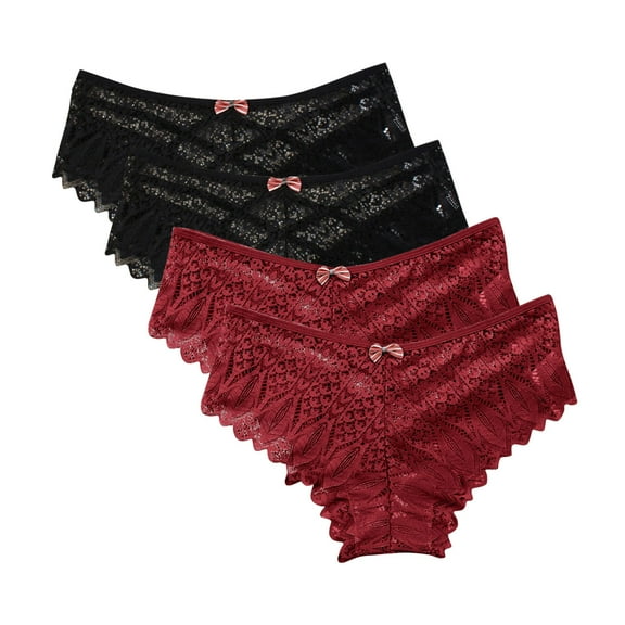 uublik Value 4-Pack, Womens Panties Thong Lace Low Waist Soft Comfortable Breathable Underwear Thongs
