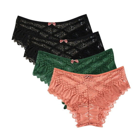 uublik Value 4-Pack, Womens Thong Lace Low Waist Soft Comfortable Breathable Underwear Thongs
