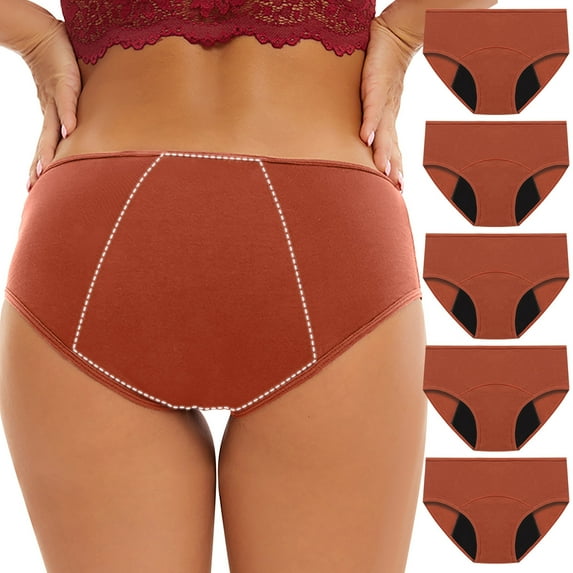 uublik Value 5-Pack, Period Panties Women Protective Menstrual Postpartum Leakproof Panties Heavy Flow Period Underwear Orange
