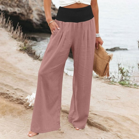 uublik Wide Leg Yoga Pants for Women Pink High Waisted Palazzo Pants Casual Wide Leg Long Lounge Pant Trousers with Pocket