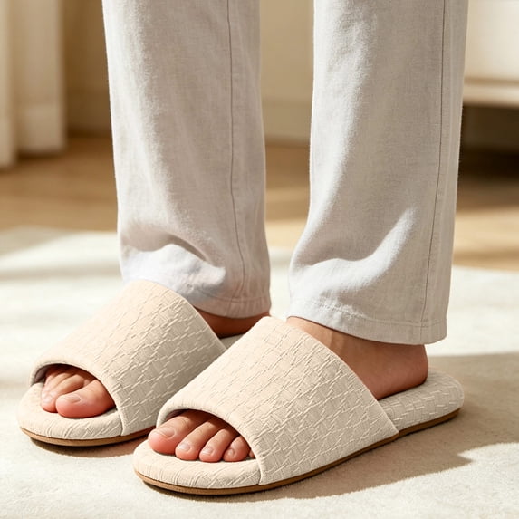 uublik Woman Slippers Open-Toe Slippers Soft Indoor Shoes Indoor/Outdoor Slippers, Beige