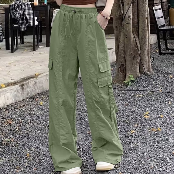 uublik Womans Jeans High Waisted Stretchy Straight Leg Jeans Trendy Drawstring Loose Denim Pants, Green