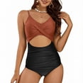thumbnail image 1 of uublik Women Bikini Swimsuit Coffee Slimming Bathing Suit Color Block Spaghetti Strap 1 Piece Swim Suit Swimwear, 1 of 6