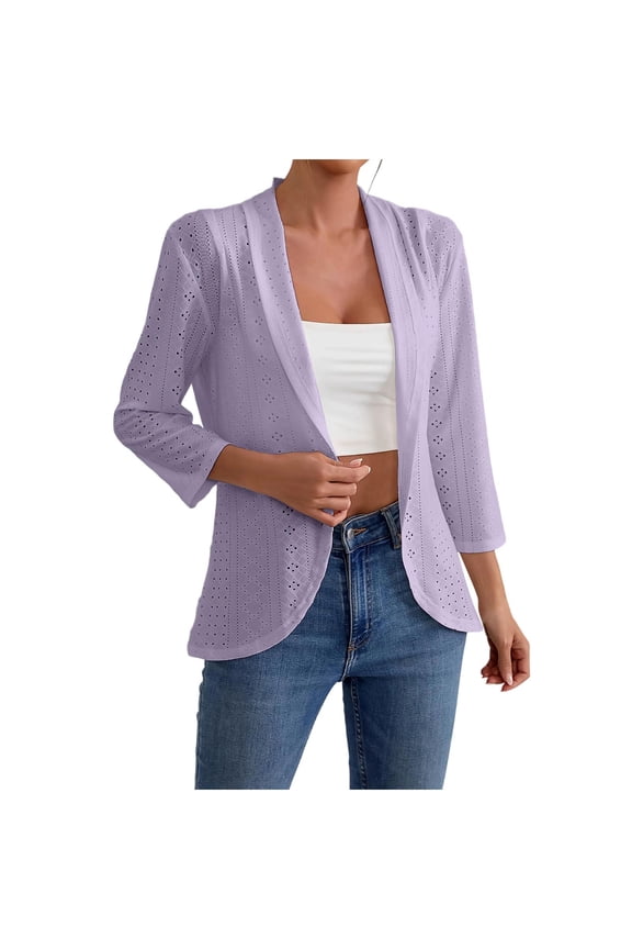 Women Cardigans Lightweight Open Front Cardigans Breathable Soft 3/4 Sleeve Cardigan Jackets Purple