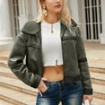 thumbnail image 1 of uublik Women Faux Leather Blazer Jackets Fall and Winter Fashion Fleece Lined Warm Motorcycle Biker Casual Slim Bomber Coat Army Green, 1 of 5
