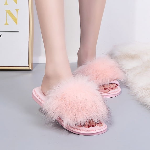 uublik Women Fuzzy Slippers for Home Indoor Home Slippers House Slippers Open-Toe Breathable Winter Indoor Slippers, Pink