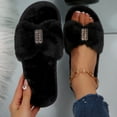 thumbnail image 1 of uublik Women Fuzzy Slippers for Home Memory Foam Open-Toe Slippers Soft Fleece Indoor Shoes Indoor/Outdoor Slippers, Black, 1 of 7