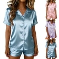 thumbnail image 1 of uublik Women Holiday Pajama Sets Short Sleeve Sleepwear Button Down Pjs Lounge Sets Soft Nightwear Blue, 1 of 6