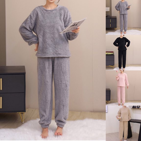 uublik Women Pajama Sets 2 Piece Lounge Set Long Sleeve Tops and Pant Soft Sleepwear Gray