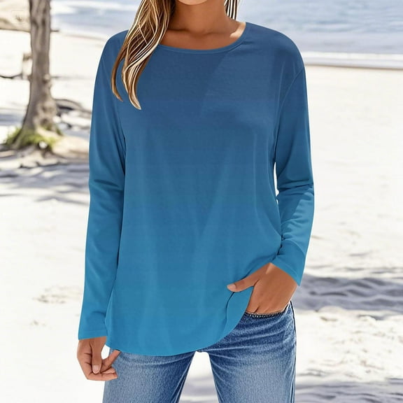 uublik Women Shirts Long Sleeve T Shirts Crew Neck Casual Top Comfortable Shirt Soft Basic Tees Women Blouses Blue