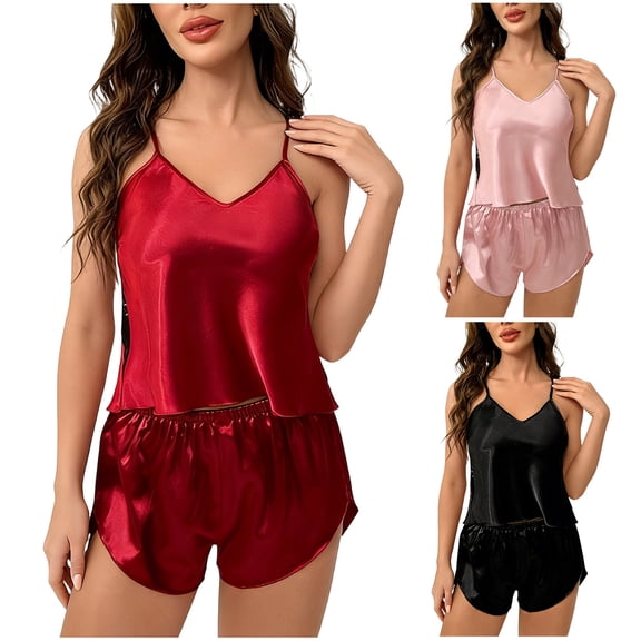 uublik Women Short Pajama Sets Casual Sleepwear Soft Pj Sets Tank Top and Shorts Loungewear Red