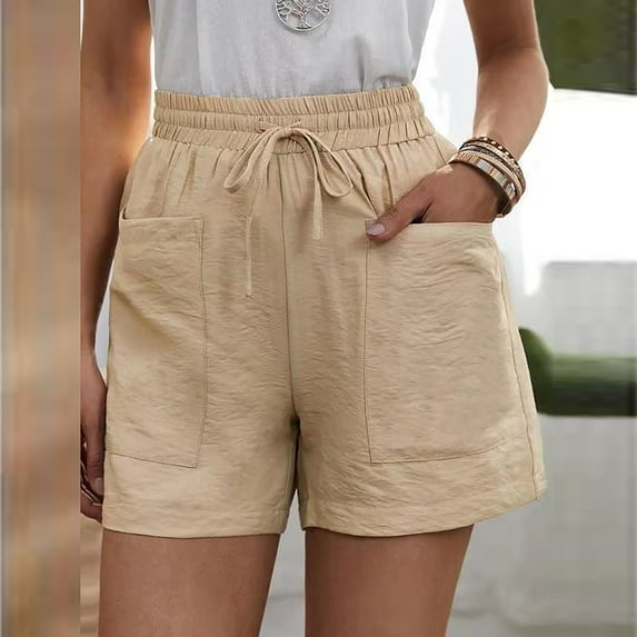 uublik Women Shorts Super Soft Linen Loose Lounge Shorts Beige