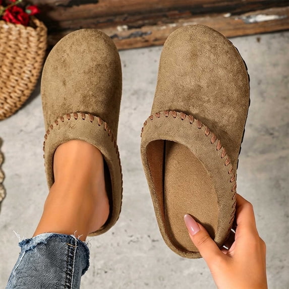 uublik Women Slippers Breathable Fabric Soft Sole House Shoes Non Slip Slippers, Khaki