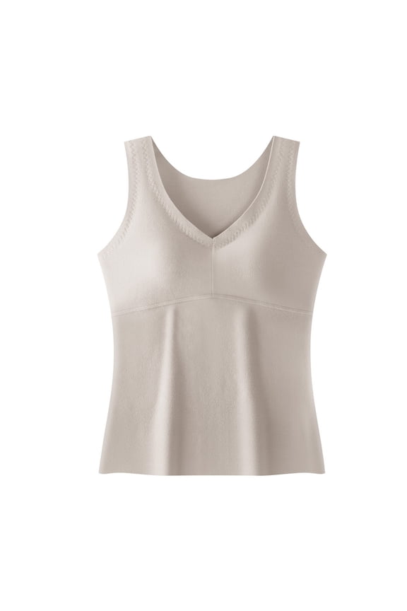 Women Thermal Shirts Thermal Fleece Sleeveless Built-in Bra for Women Tops for Fall and Winter Basics Shirts, Beige