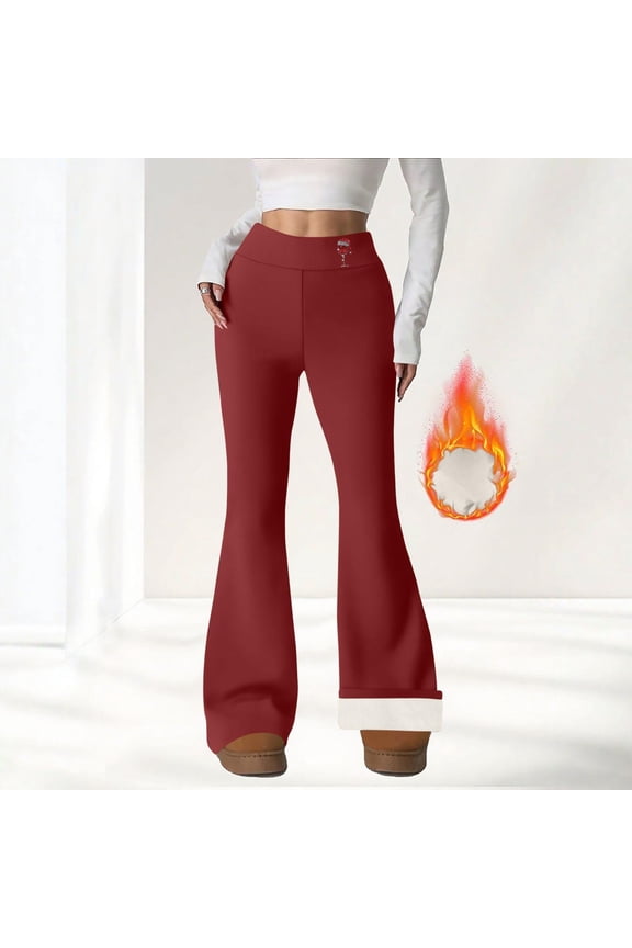 Women Thermals Pant Fleece Flare Leggings Winter Warm Bootcut Workout Yoga Pants Women, Wine