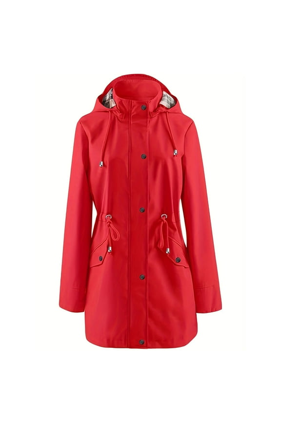 Women Waterproof Jacket Long Rain Jacket Active Outdoor Hooded Raincoat Red Clothes