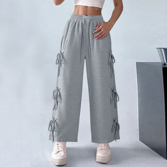 uublik Women Wide Leg Pants Gray Wide Leg Sweatpants High Waisted Baggy Lounge Pants Athletic Joggers with Pockets
