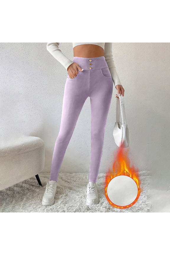 Women's Base Layer Bottoms Thick Fleece Warm High Waisted Pants for Winter Snow, Purple