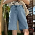 thumbnail image 1 of uublik Women's Denim Shorts High Waisted Trendy Long Stretchy Denim Shorts Knee Length Casual Summer Jorts Light Blue, 1 of 5