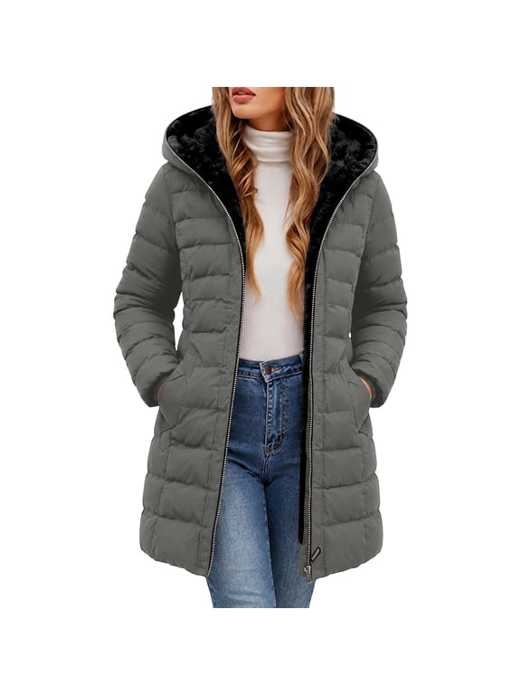 Women's Down Jackets Gray Warm Snow Jacket Windproof Winter Jacket for Cold Weather