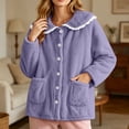 thumbnail image 1 of uublik Women's Fleece Bed Jacket with Front Pockets Button Front Cozy Lounge Wear for Sleeping Purple, 1 of 7