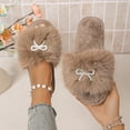 thumbnail image 1 of uublik Women's Fuzzy Slippers Cute Bow House Slippers for Women Soft Cozy Indoor Outdoor Lightweight House Shoes, Khaki, 1 of 7