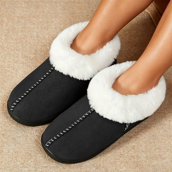 uublik Women's Indoor Outdoor Fuzzy Slippers Memory Foam Close-Toe Slippers Soft Fleece Indoor Shoes Indoor/Outdoor Slippers, Black