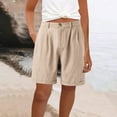 thumbnail image 1 of uublik Women's Linen Shorts Elastic Waist Drawstring Loose Wide Leg Shorts Summer Casual Beach Clothes Khaki, 1 of 5