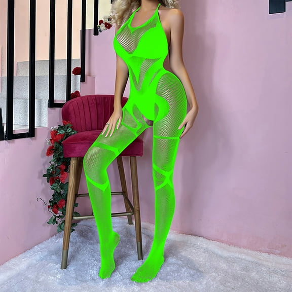 uublik Women's Lingerie Set Valentine's Day One Piece Nightwear Lace Nightgown Bodysuit Chemise Sleepwear Green Free Size